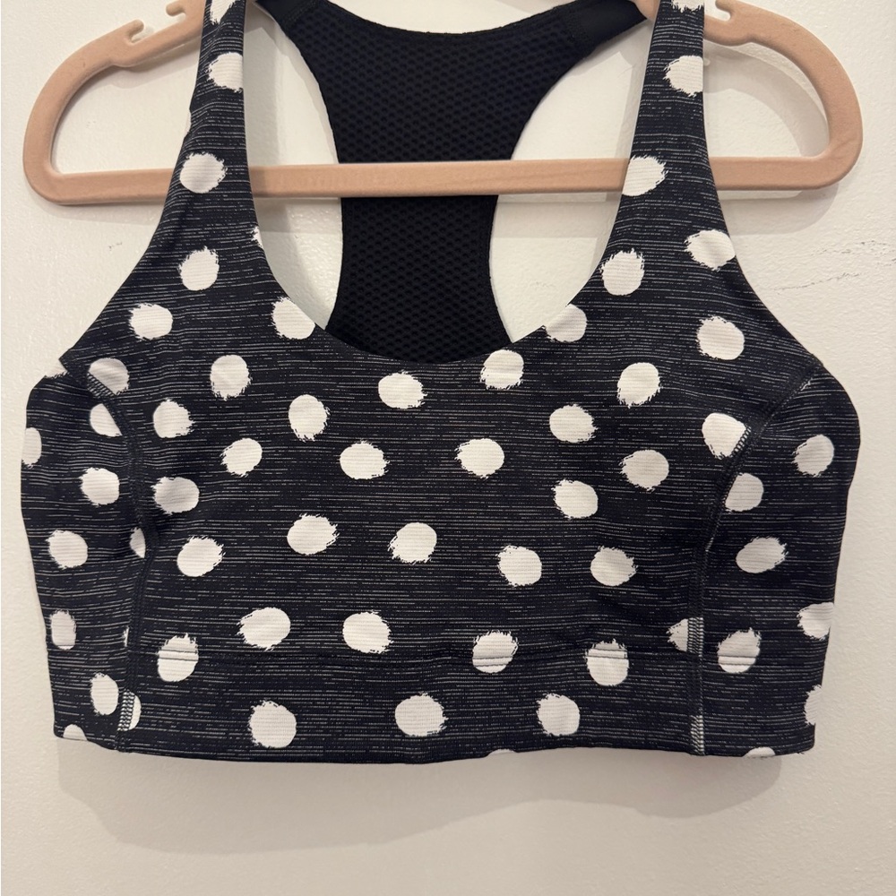 Outdoor Voices Black Sports Bra with White Polka Dots